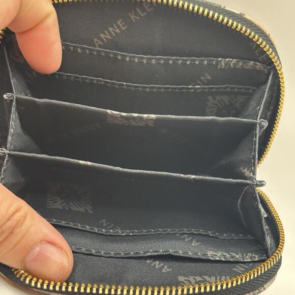 Anne Klein Curved Card Case Black Floral Pink Blue Pattern Card Wallet with Zip - Picture 5 of 8